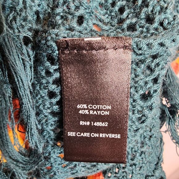 4X 26W Torrid Green Yellow Stripe Open Stitch Pullover Sweater Pocket Fringe lon - Picture 9 of 10